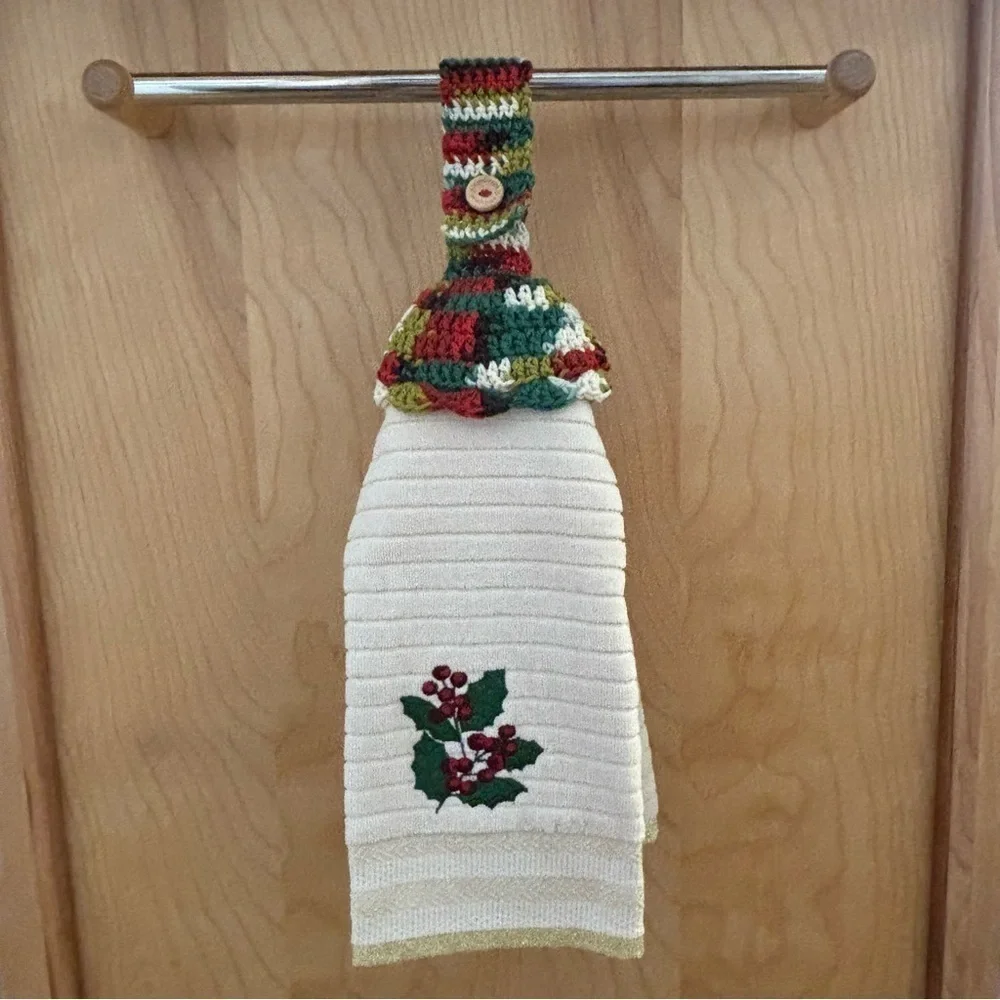 Kitchen Tea‎ Hand Towel Topper Holder Christmas Holiday Cotton Crochet by Seller